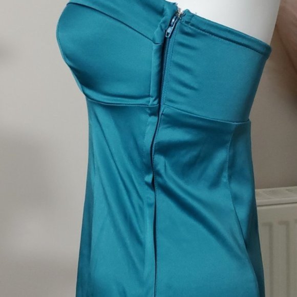 Vintage Y2K Satin Cotton Blend Strapless Sweetheart Bodycon Dress - Picture 6 of 8